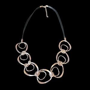 Rose Gold Geometric Shaped Links Attached By Rose Gold Imprinted Disks Necklace